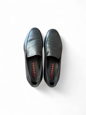 Prada Black Leather Slip-On Loafers